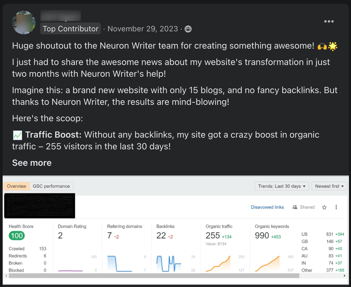 NeuronWriter case study results