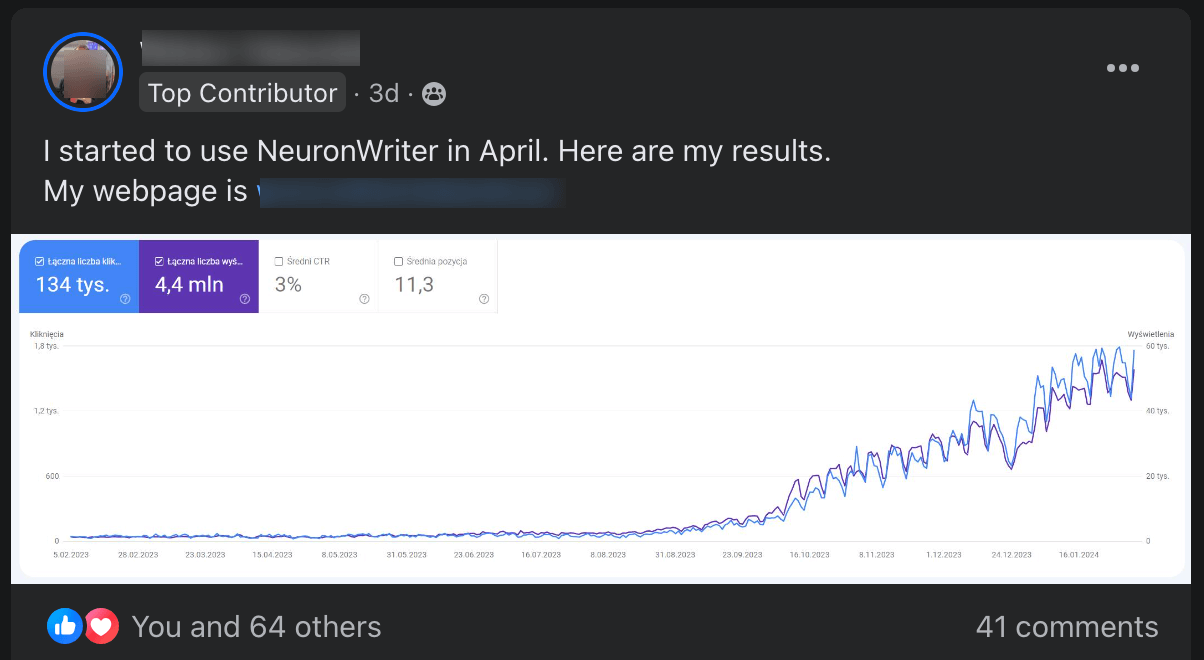 NeuronWriter facebook user results