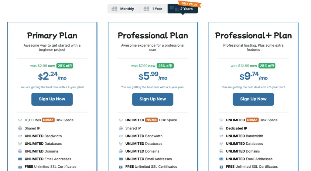 Hawkhost shared hosting packages