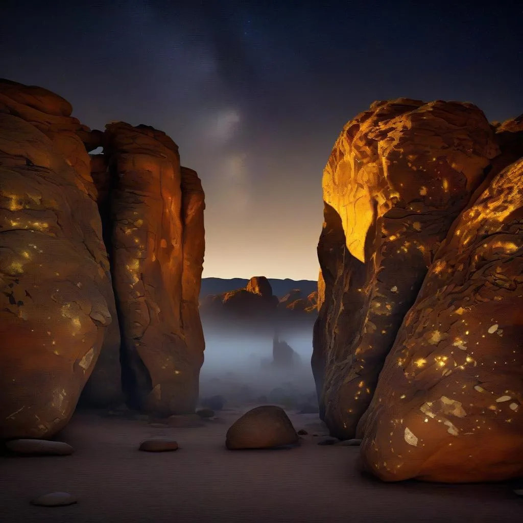 Hẻm núi sa mạc mờ sương lúc chạng vạng
