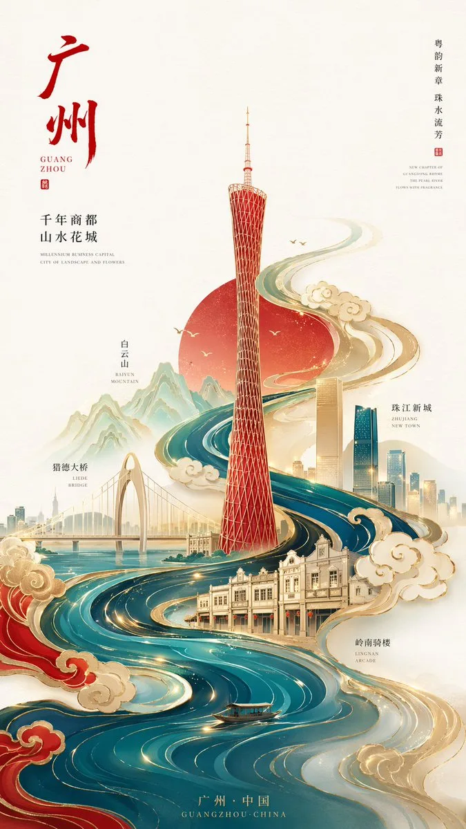 Poster thành phố tối giản phong cách tân Trung Hoa cao cấp