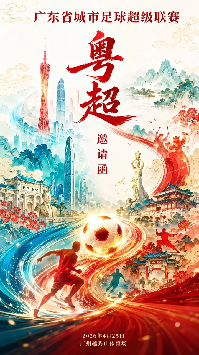 Poster thư mời giải bóng đá phong cách Guochao hiện đại