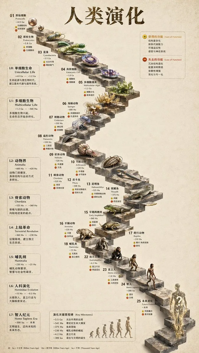 Infographic 3D tiến hóa dạng bậc thang đá