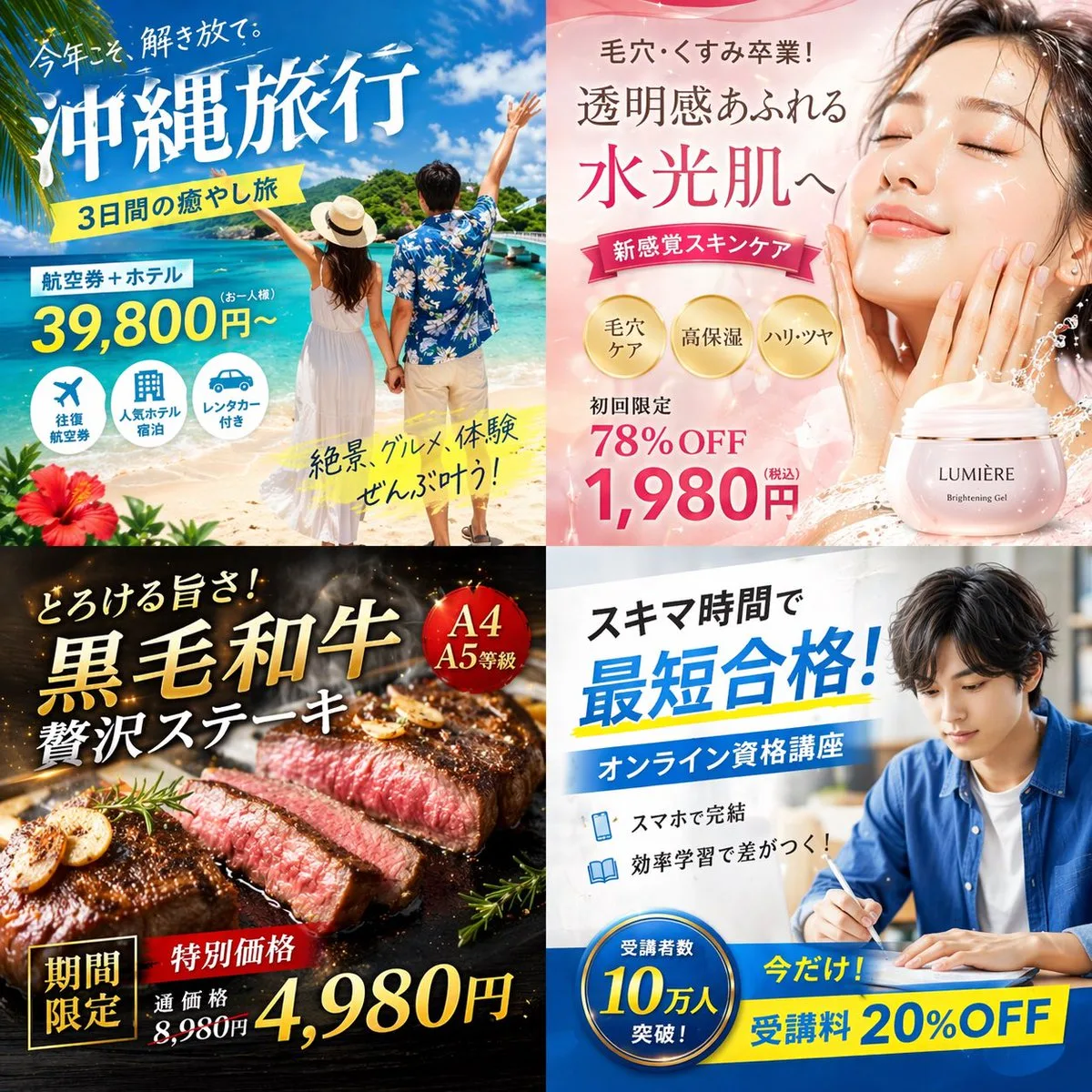 Lưới 4 banner quảng cáo kỹ thuật số phong cách Nhật Bản