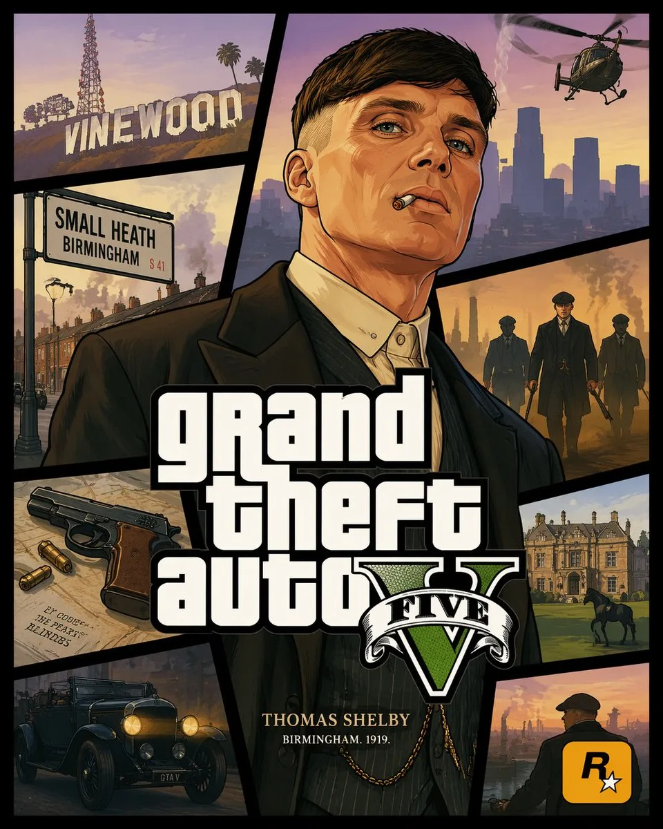 Ảnh bìa trò chơi phong cách GTA V crossover