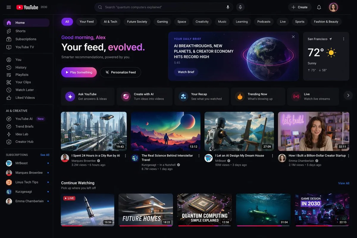 Giao diện YouTube năm 2030