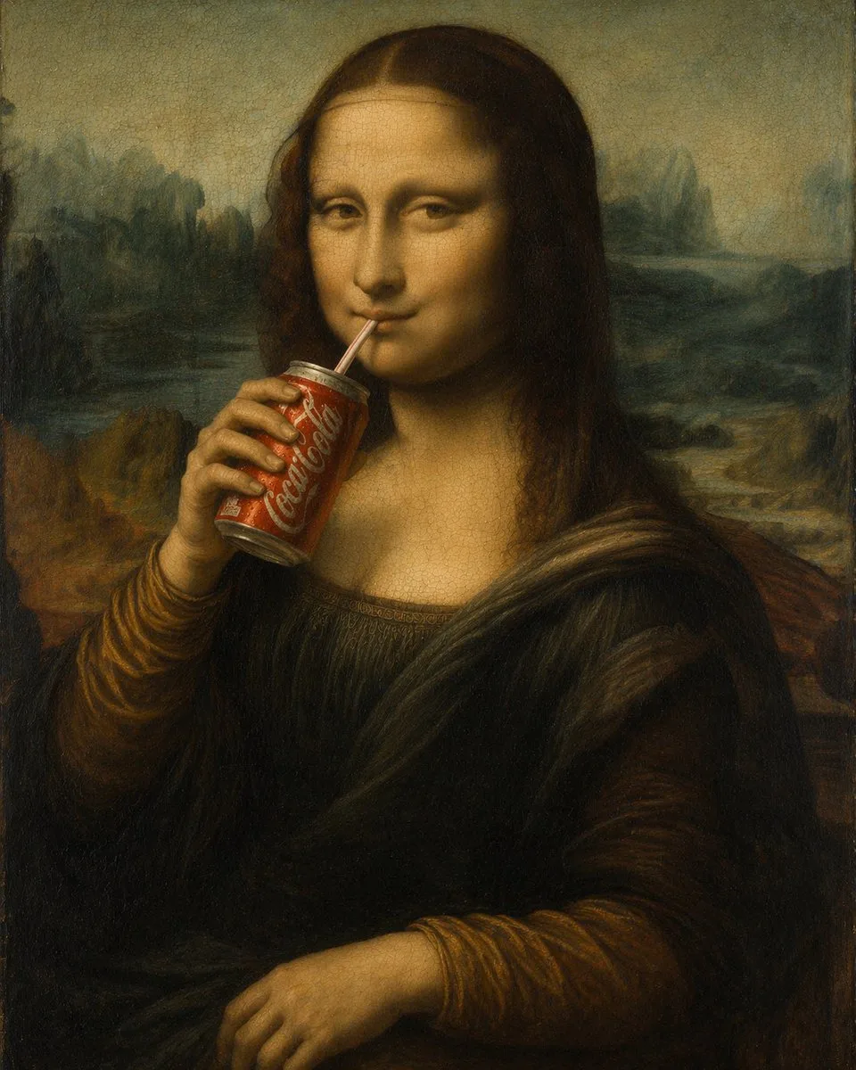 Tranh sơn dầu Mona Lisa uống Coca-Cola
