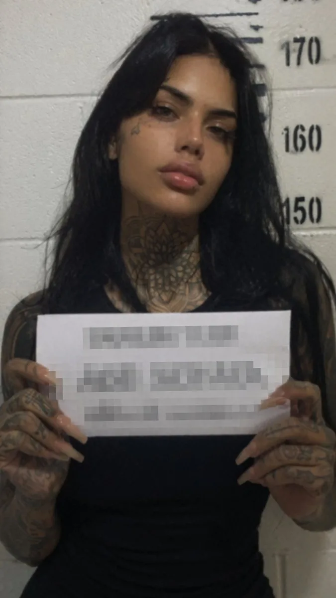 Ảnh mugshot gai góc của người phụ nữ xăm mình