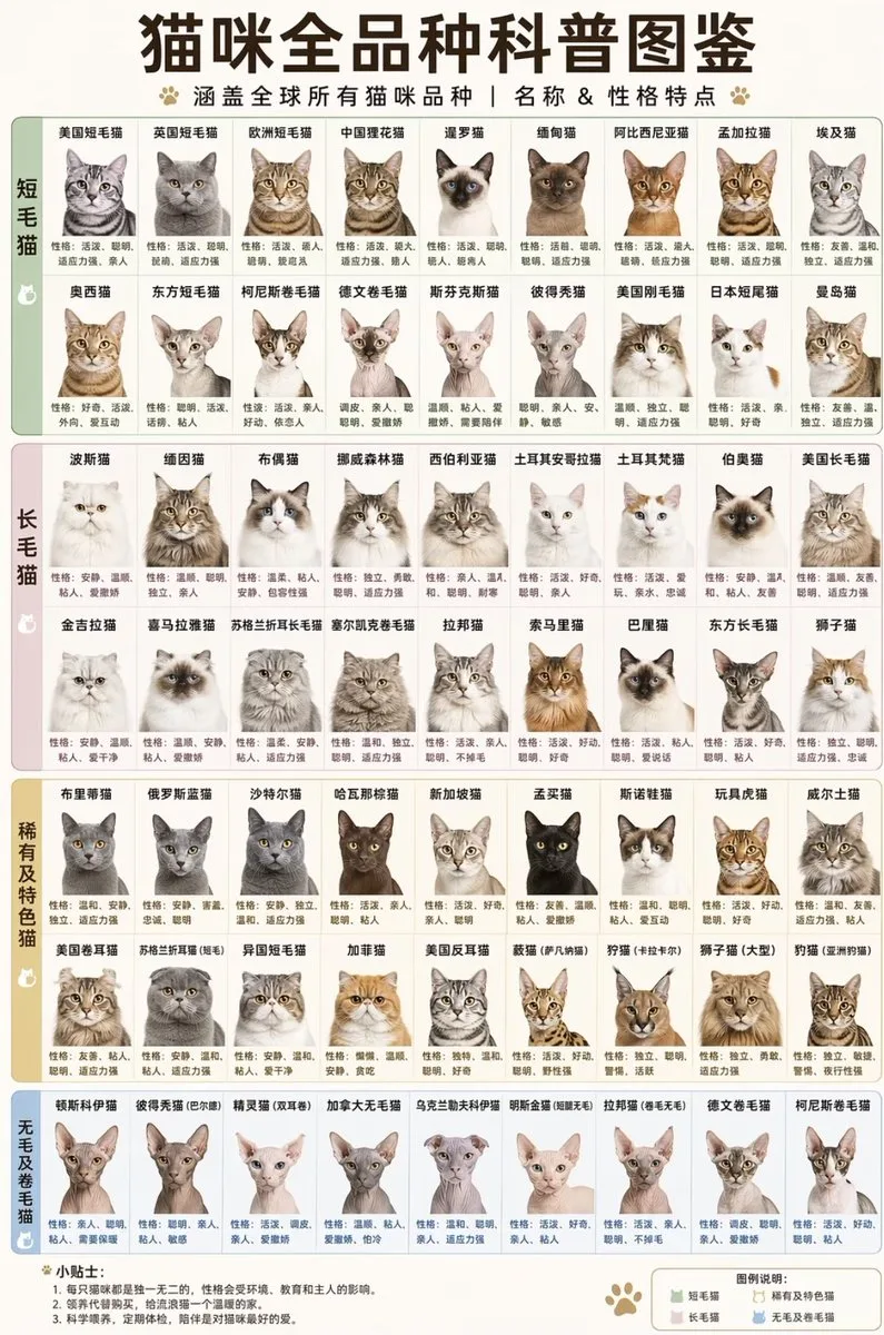 Infographic bách khoa toàn thư các giống mèo