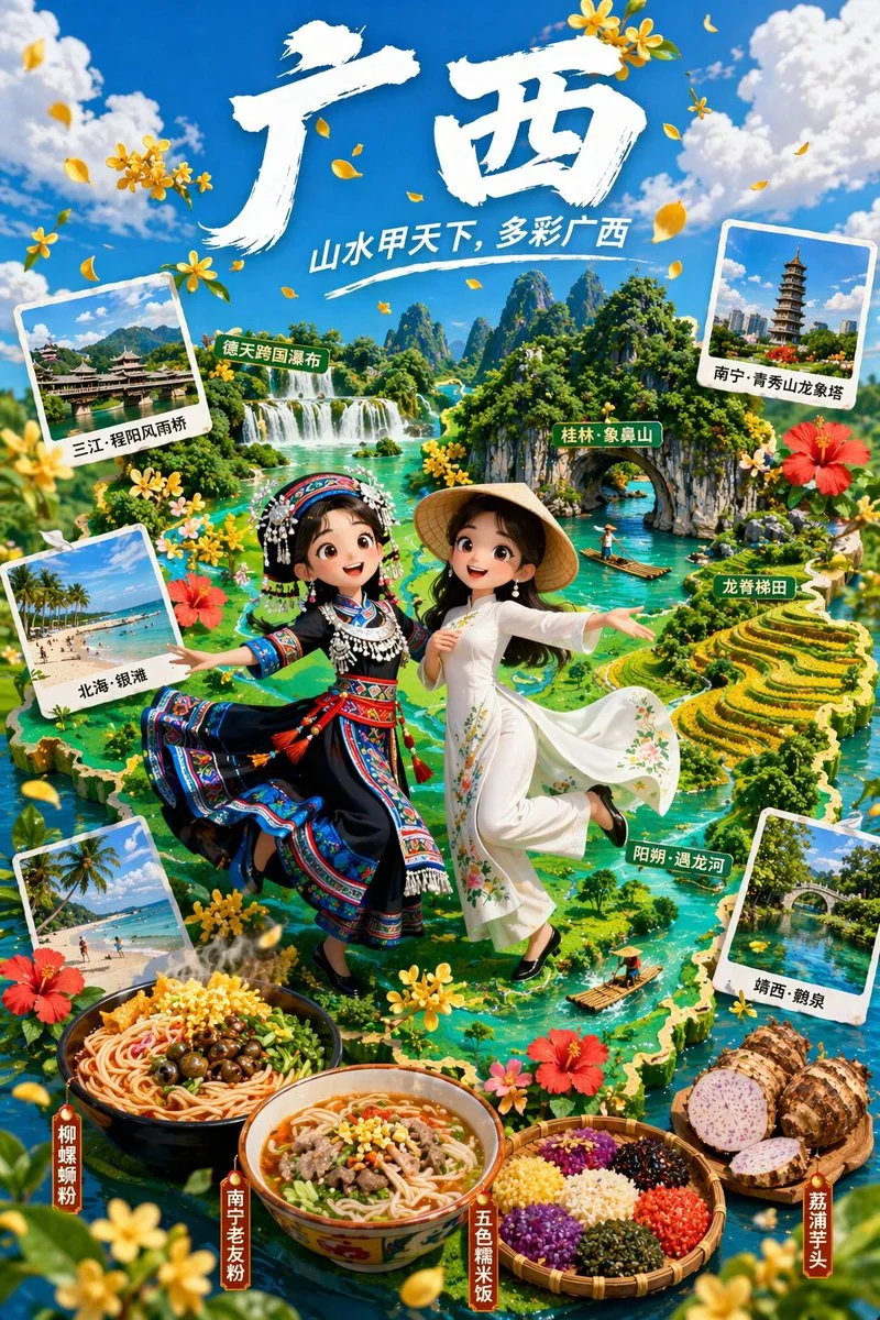 Poster infographic quảng bá du lịch hoạt hình 3D