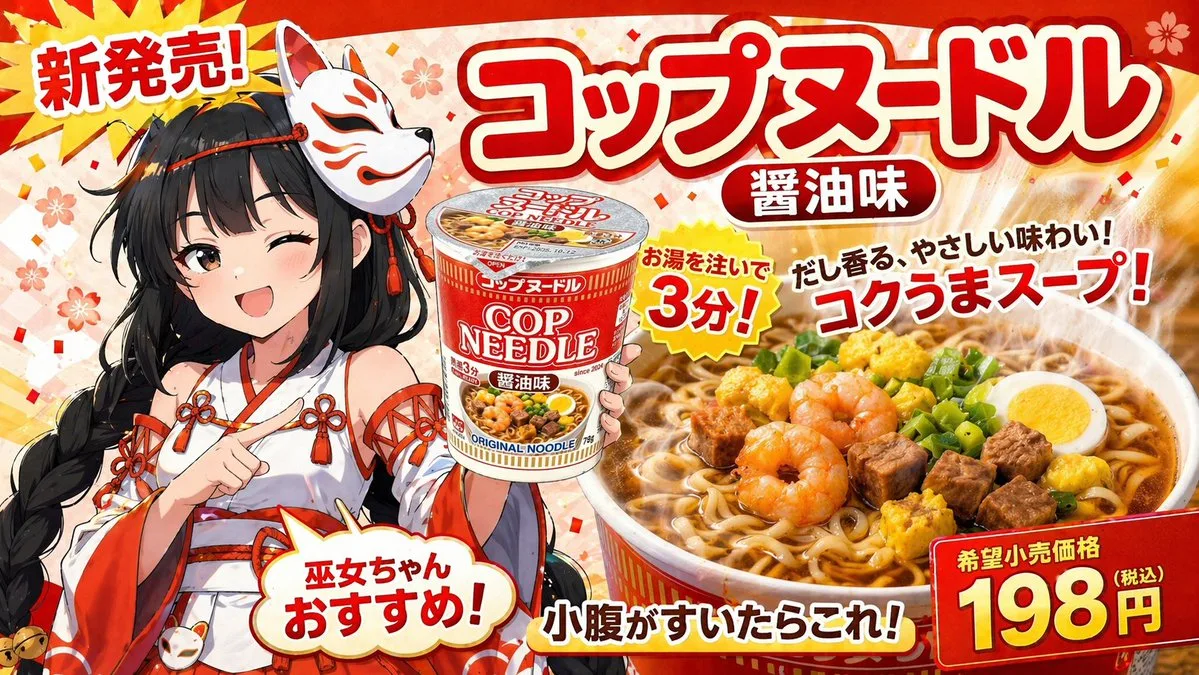 Banner quảng cáo mì ăn liền phong cách anime Nhật Bản