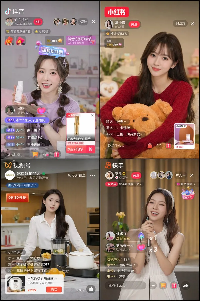 Mockup giao diện ứng dụng livestream 4 ô