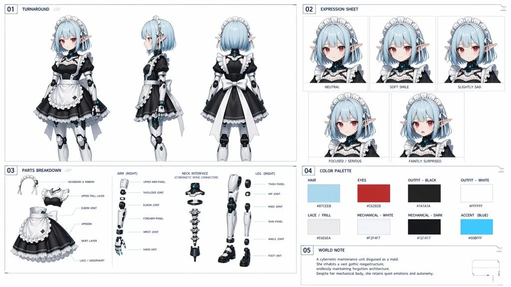 Bảng thiết kế tham chiếu nhân vật người máy anime
