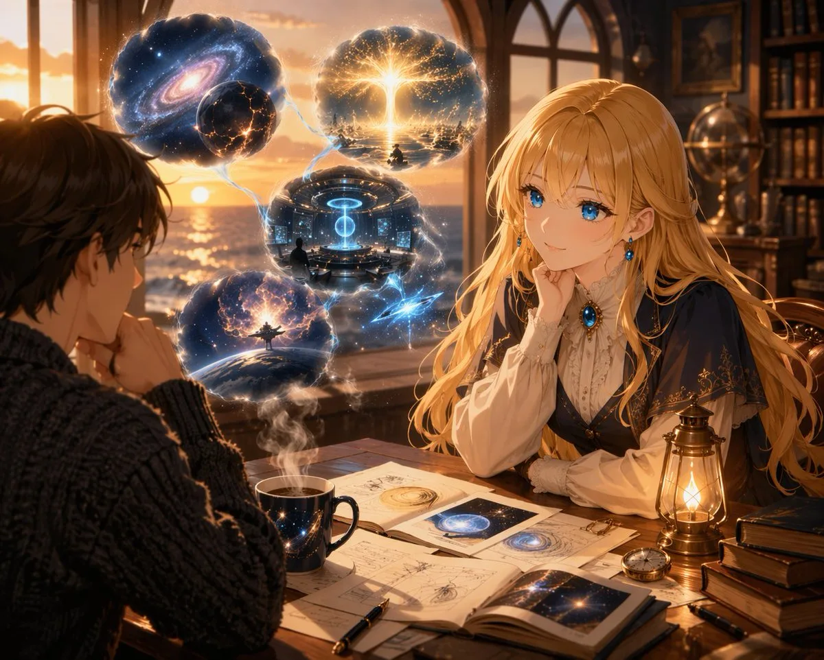 Học giả anime cùng các khối cầu hologram vũ trụ