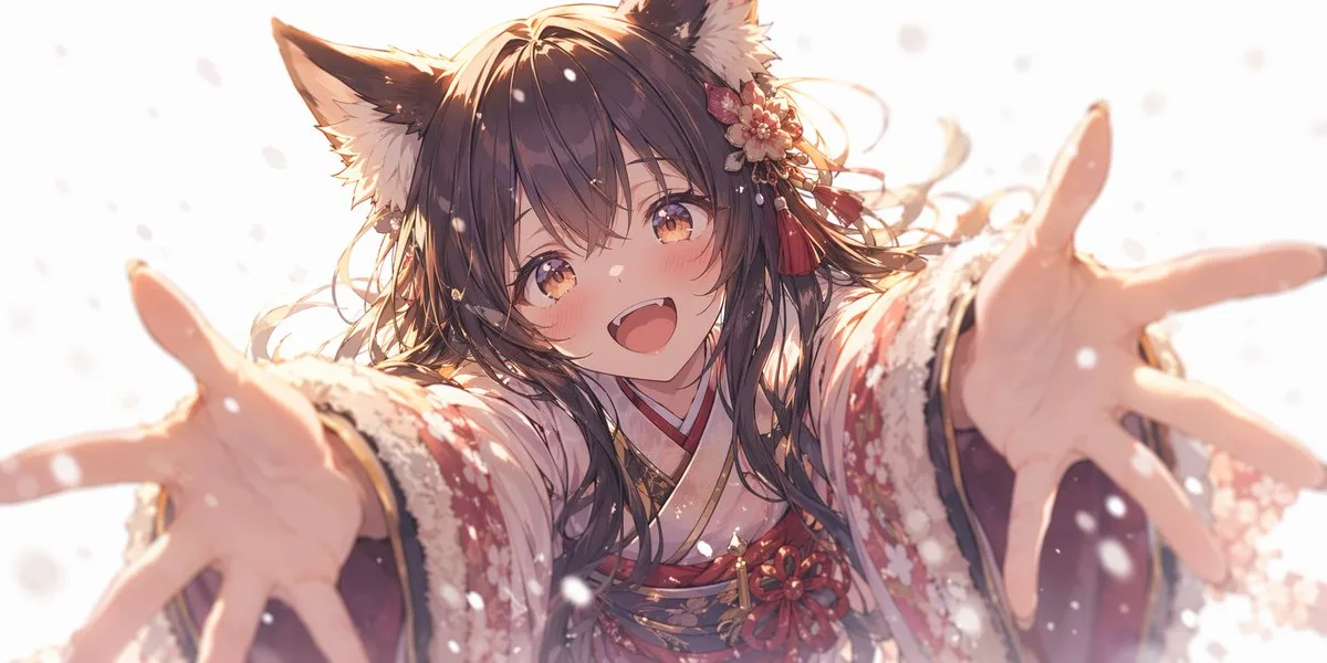 Cô gái anime đưa tay ôm chào đón