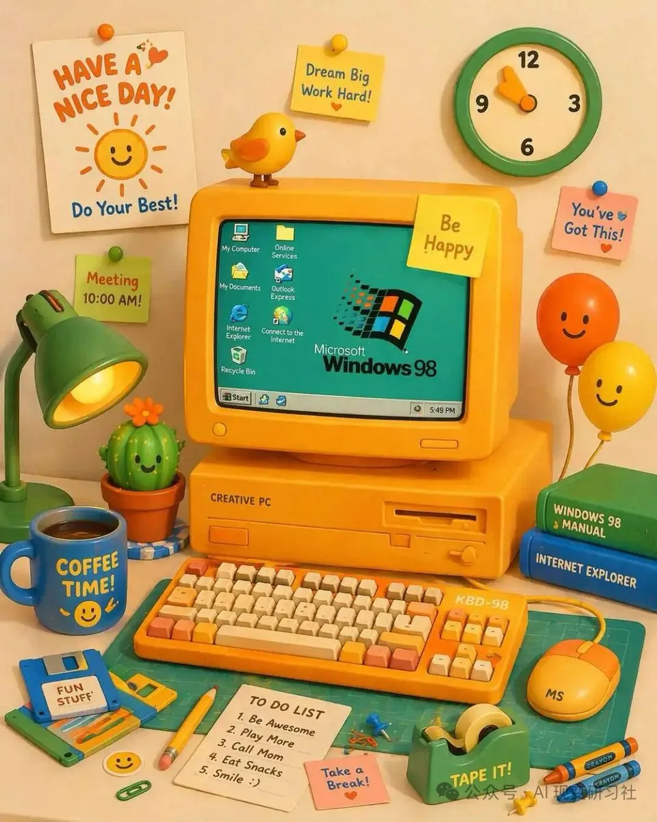 Góc máy tính bàn đất sét 3D phong cách retro