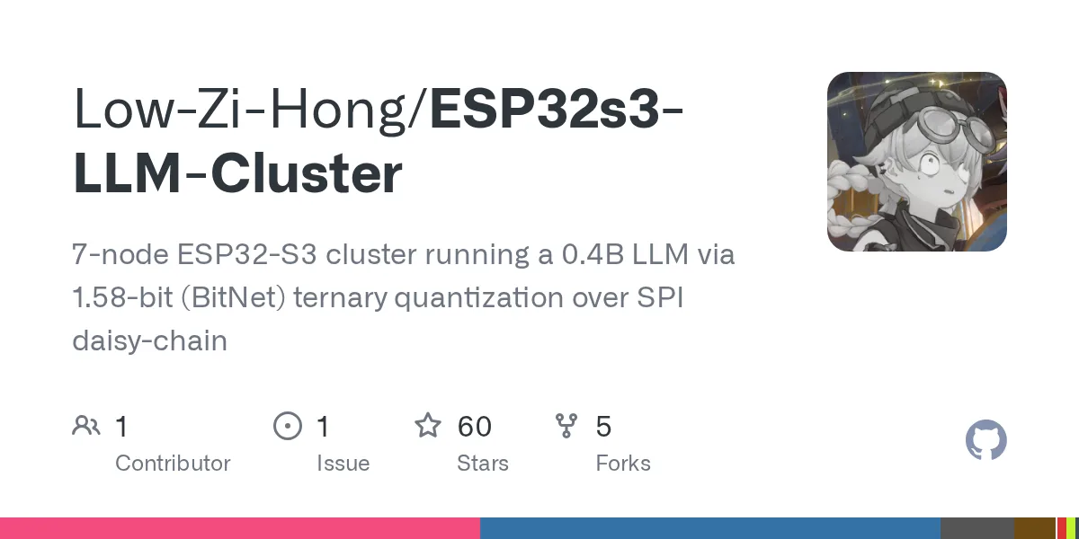 chay llm 0 5b tren cum 7 chip esp32s3 voi luong tu hoa 1 58 bit