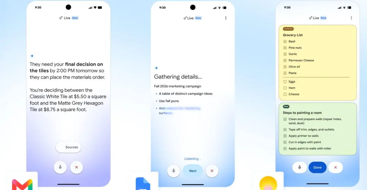 google ra mat tinh nang tuong tac bang giong noi gemini live cho gmail docs va keep