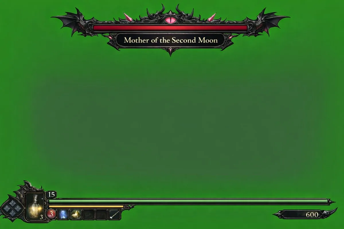 Giao diện HUD game Dark Fantasy trên phông xanh