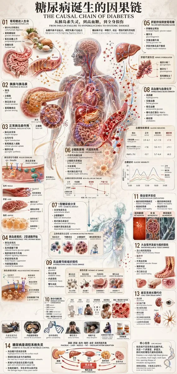 Infographic chuỗi nguyên nhân bệnh tiểu đường