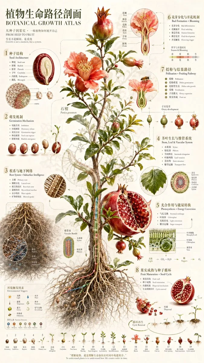 Atlas sinh trưởng cây lựu phong cách cổ điển