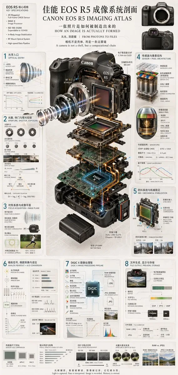 Infographic sơ đồ bóc tách chi tiết máy ảnh