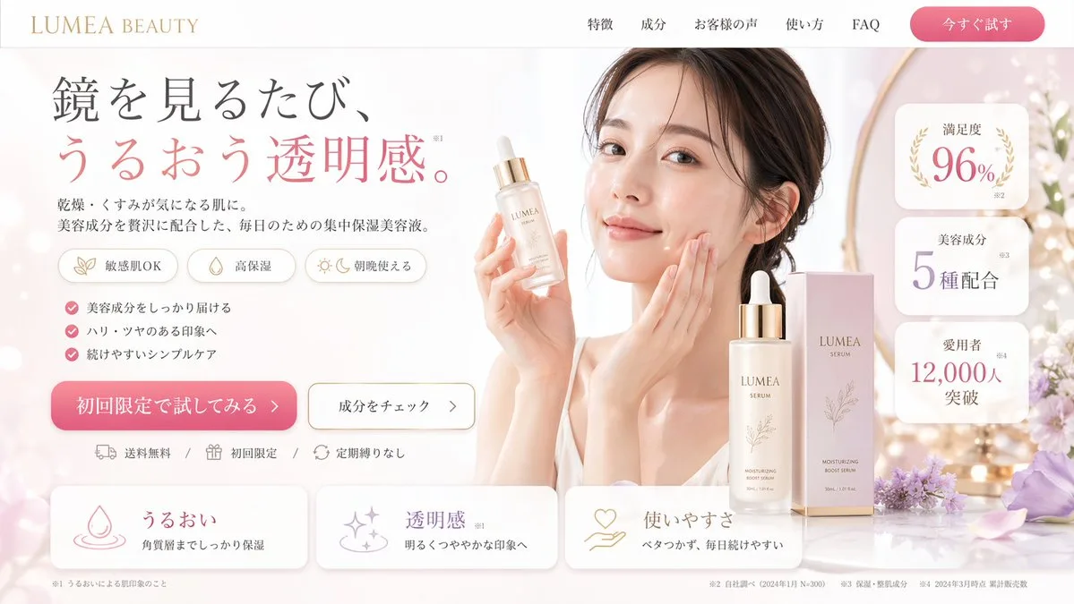 Giao diện hero section trang đích mỹ phẩm