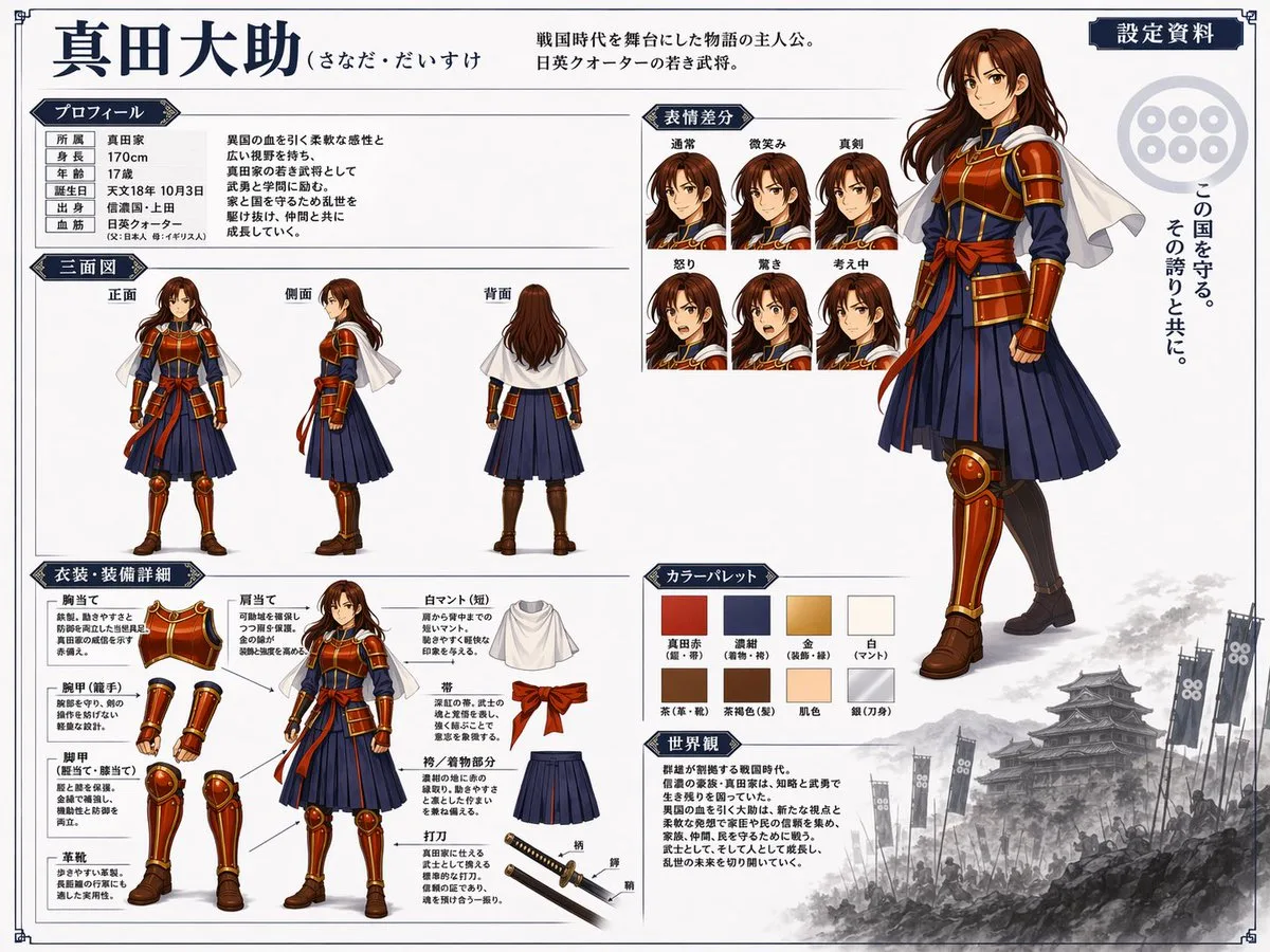 Bảng thiết kế nhân vật anime chiến binh samurai