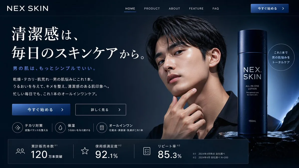 Mockup landing page chăm sóc da cho nam