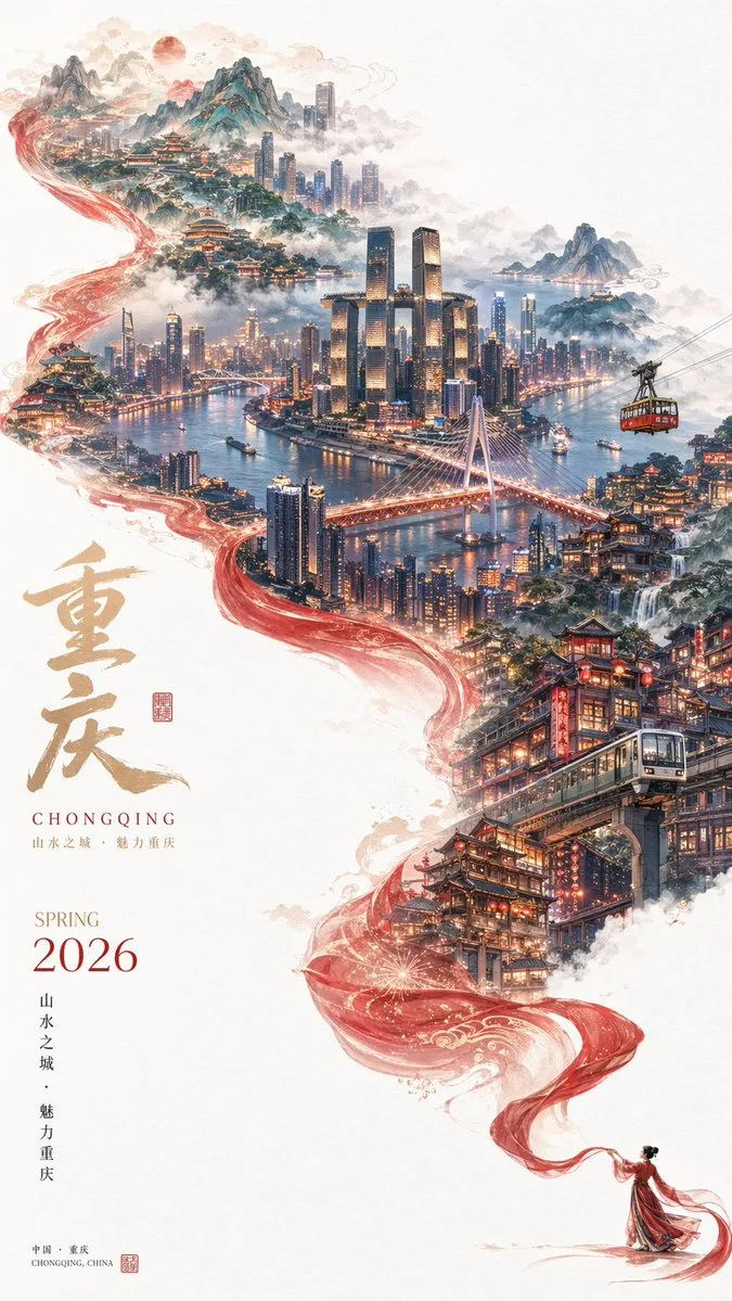 Poster du lịch cảnh quan thành phố siêu thực