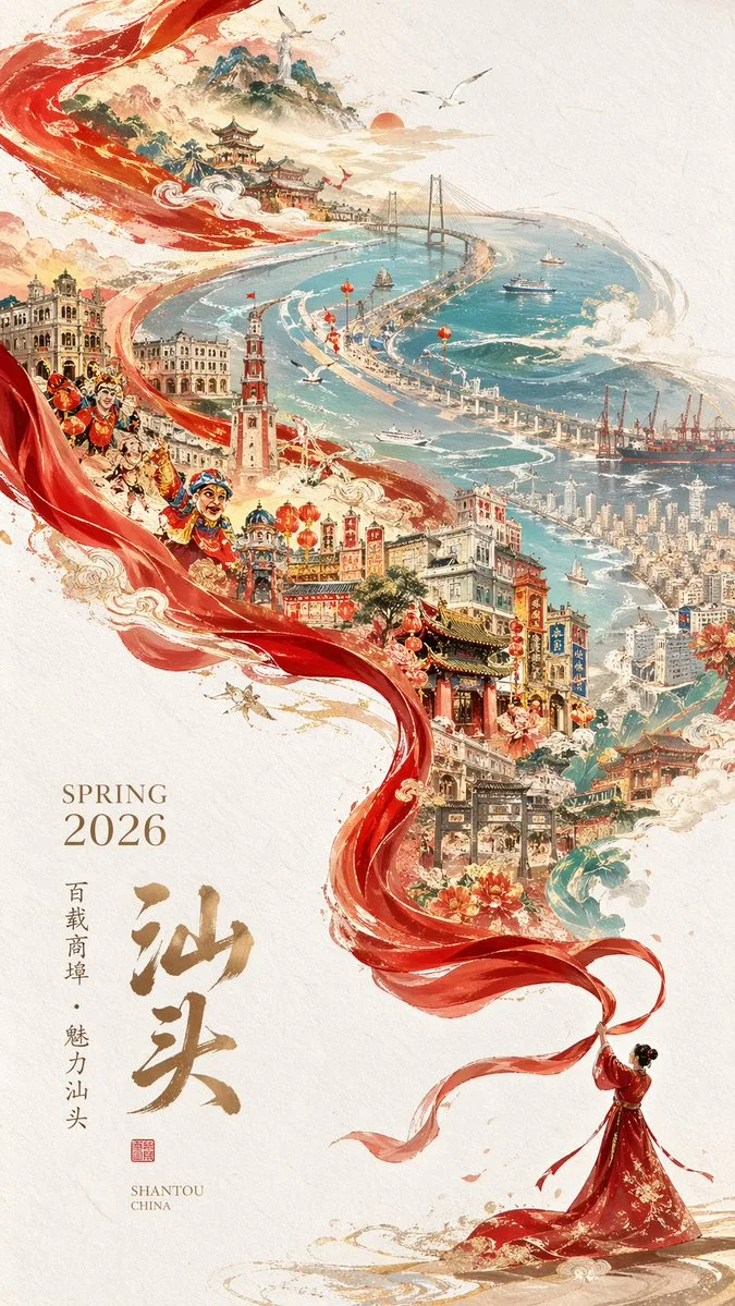 Poster dải lụa thành phố Trung Hoa tráng lệ