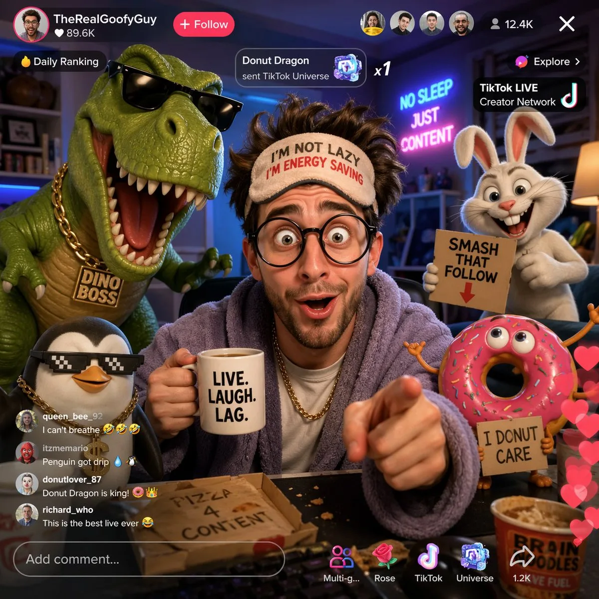 Livestream TikTok hài hước cùng nhân vật hoạt hình