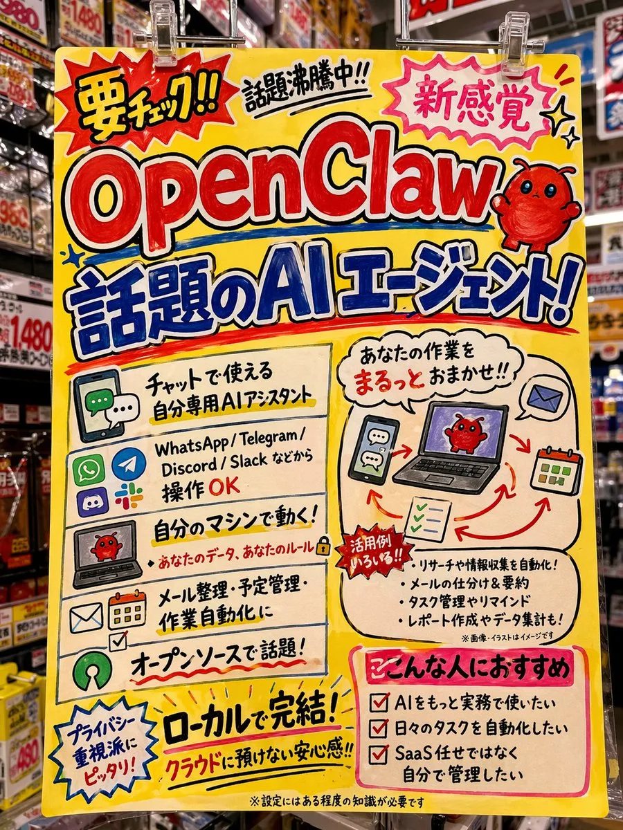 Quảng cáo phong cách POP tại cửa hàng cho OpenClaw