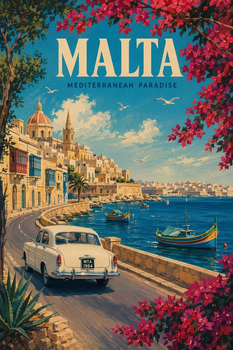 Poster du lịch Malta cổ điển