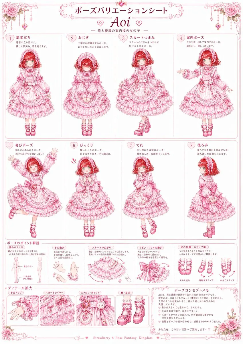 Bảng biến thể tư thế nhân vật Lolita hồng