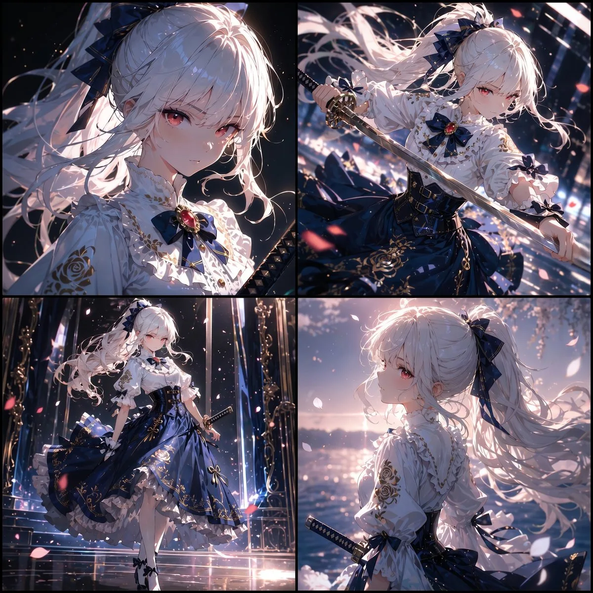 Bộ ảnh ghép nữ kiếm sĩ anime tóc trắng