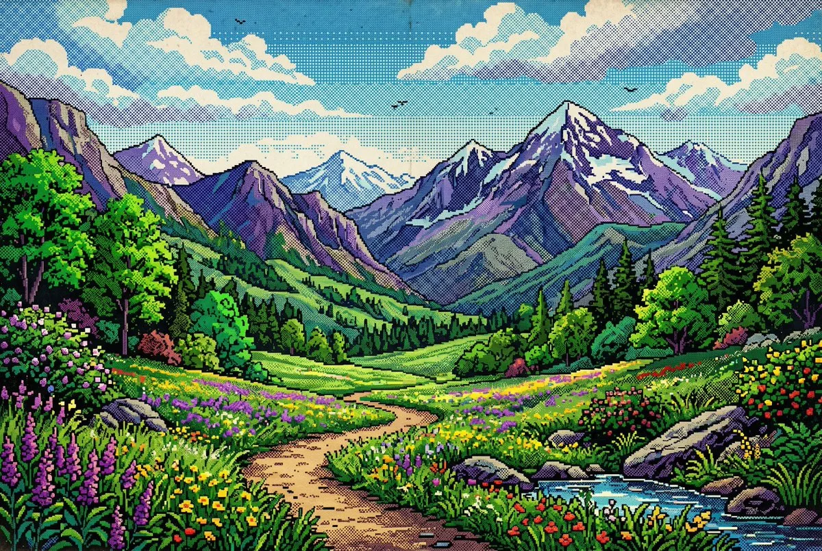 Thung lũng núi phong cách pixel cổ điển