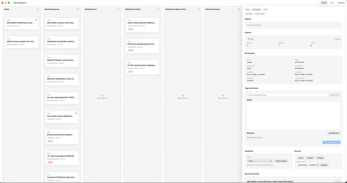 Giao diện ứng dụng đánh giá dạng Kanban trên macOS