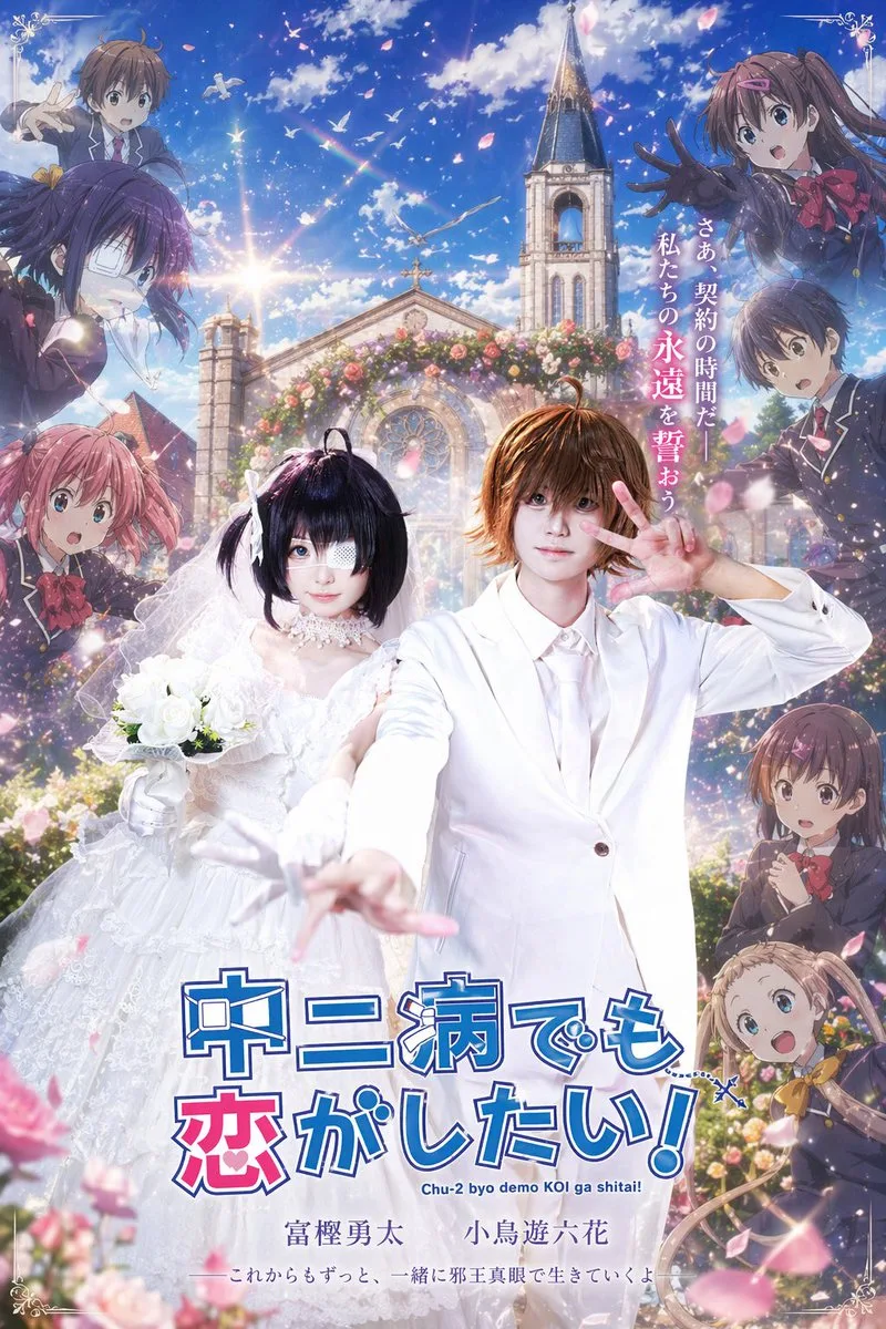 Poster đám cưới phong cách anime tại nhà thờ