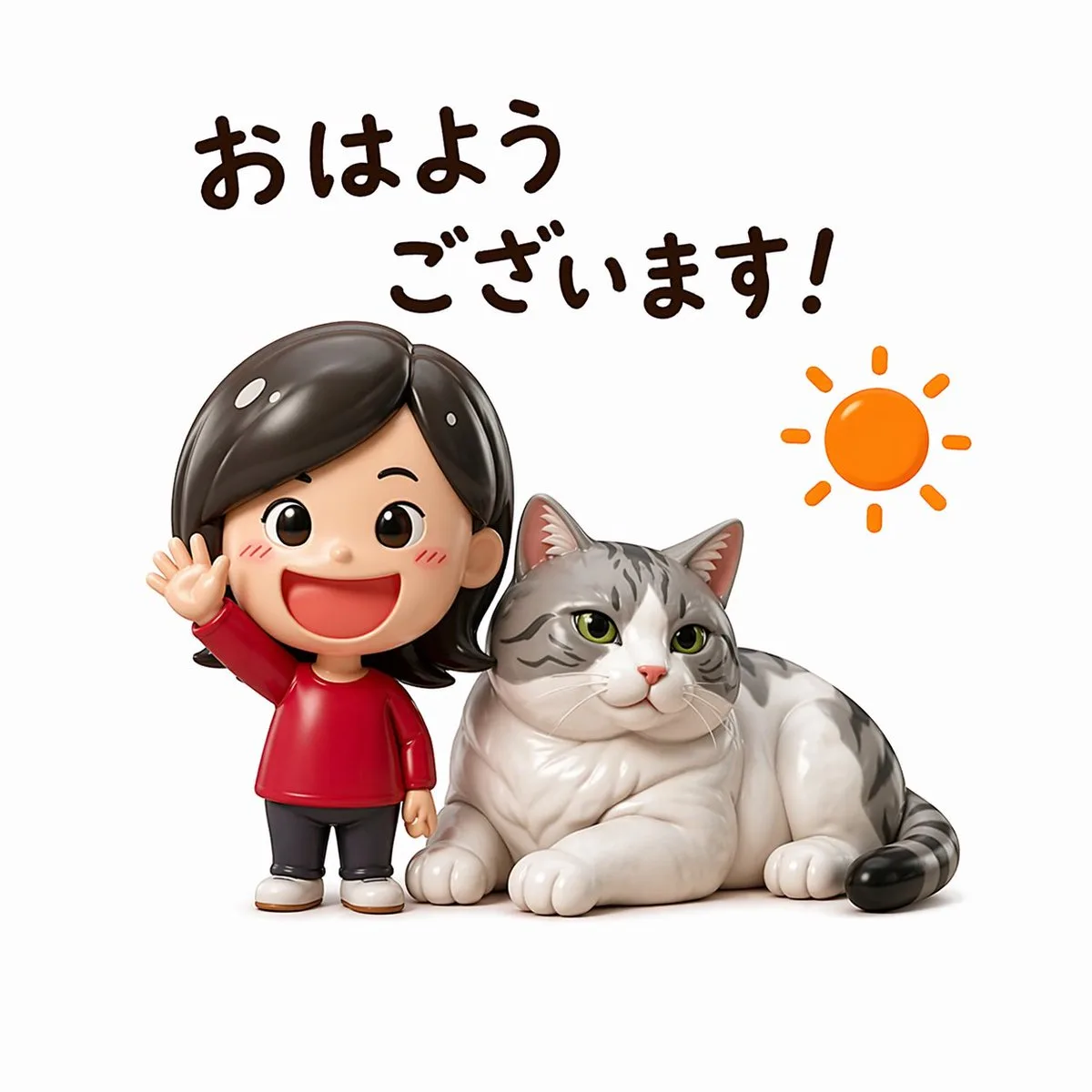 Sticker mô hình 3D chào buổi sáng dễ thương