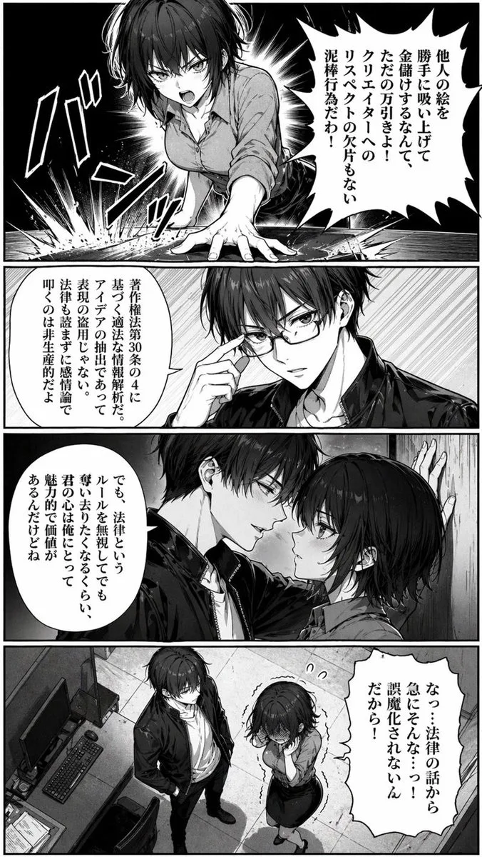 Trang manga công sở kịch tính hiệu ứng che mặt