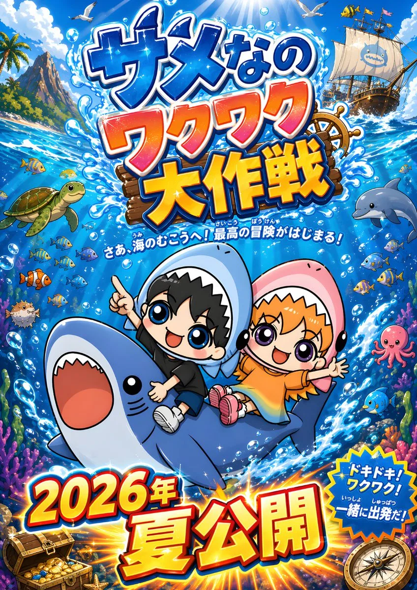 Poster phim hoạt hình phiêu lưu cá mập chibi