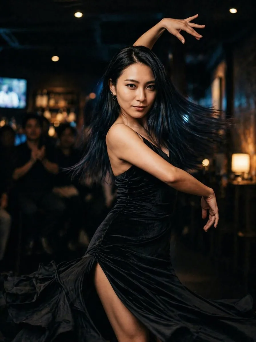 Người phụ nữ khiêu vũ trong chiếc đầm đen
