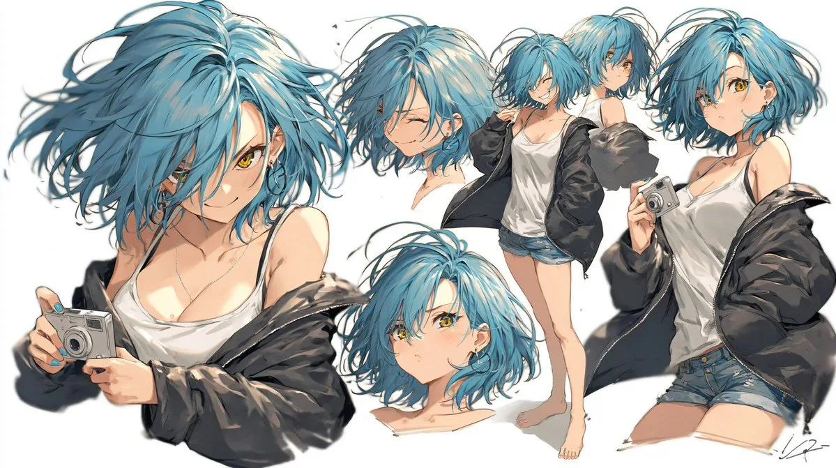 Bảng thiết kế nhân vật anime tóc xanh