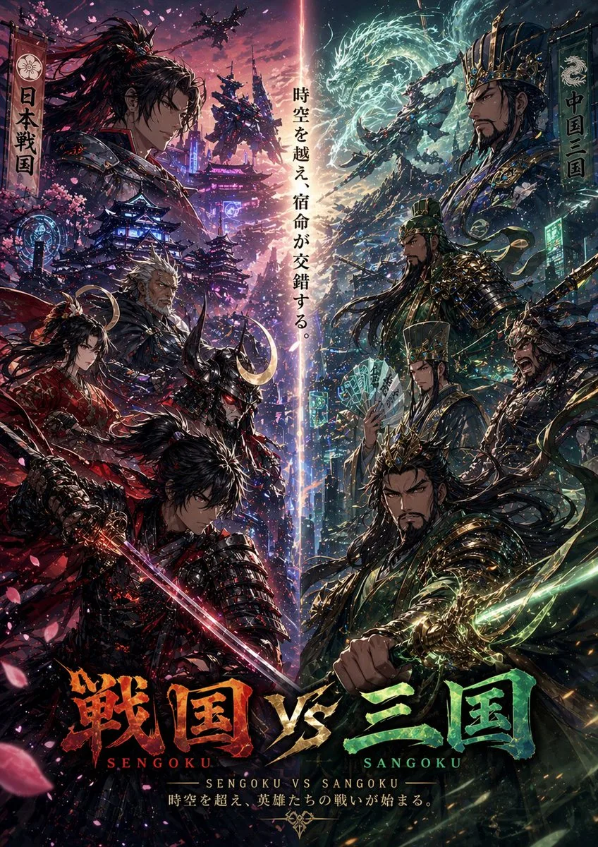 Poster anime đại chiến Chiến Quốc và Tam Quốc