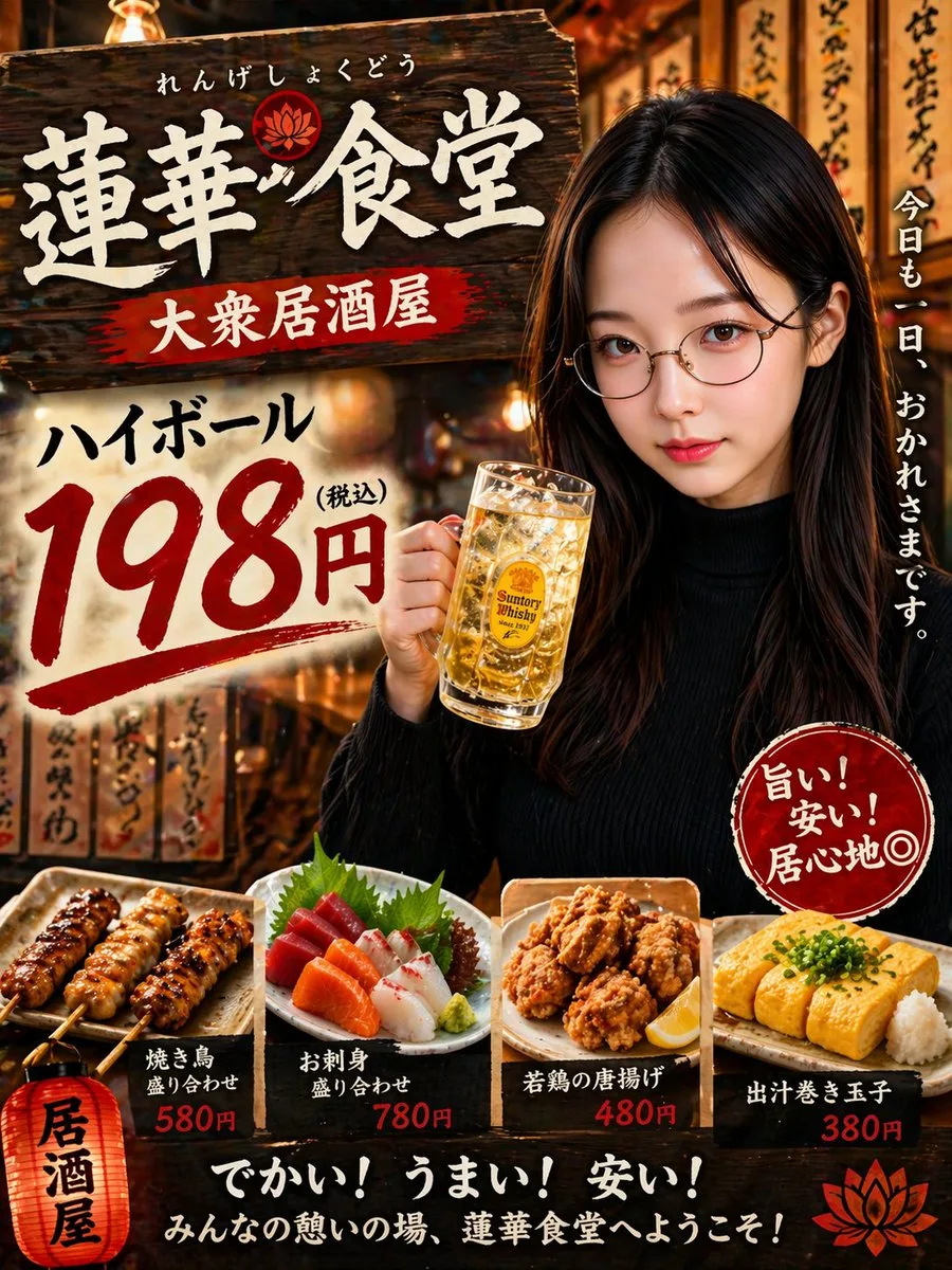 Poster quảng cáo quán nhậu Izakaya và rượu Highball Nhật Bản