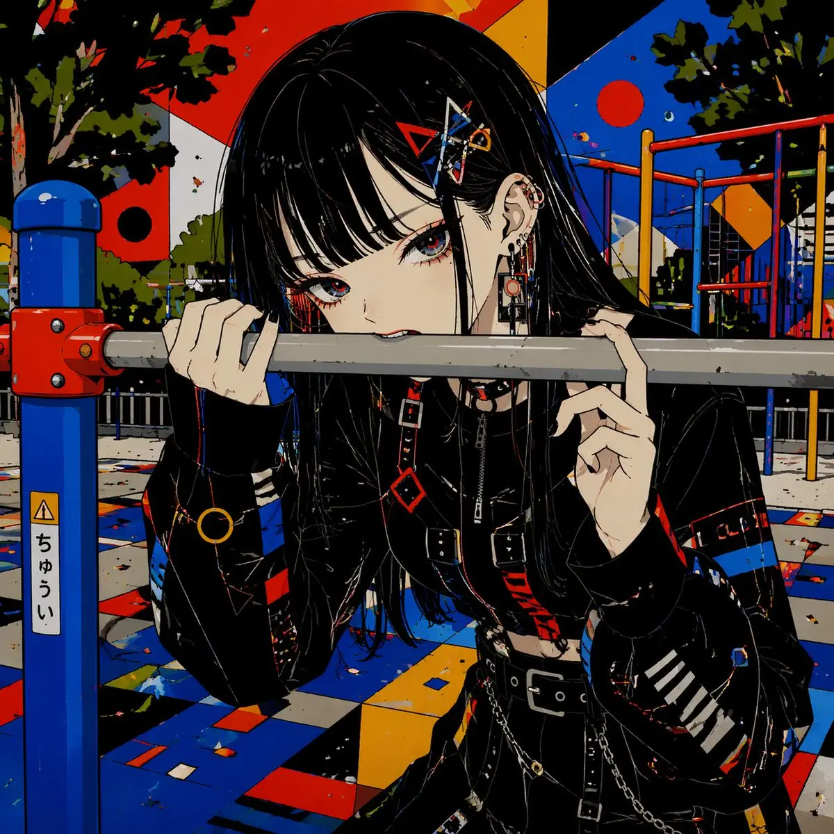 Cô gái anime goth bên thanh xà sân chơi