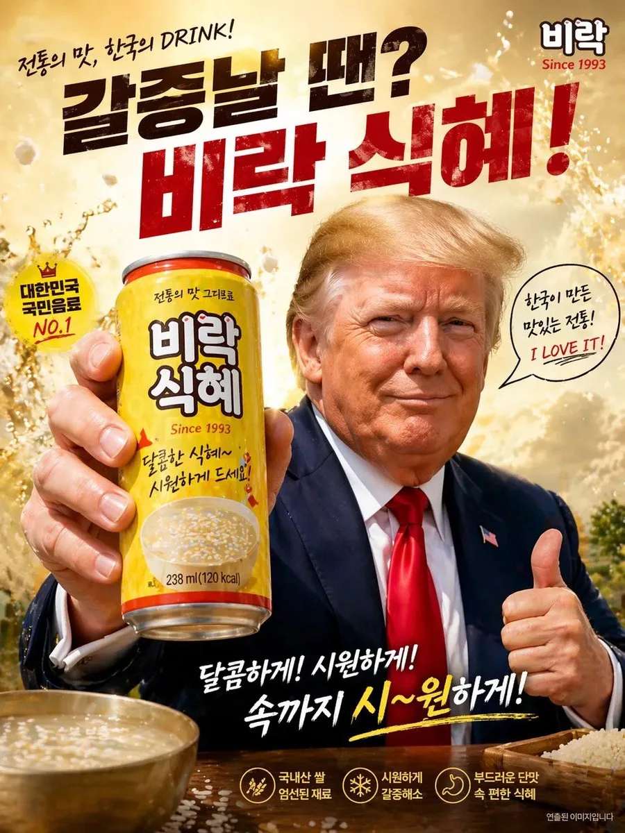 Poster quảng cáo parody nước gạo Hàn Quốc