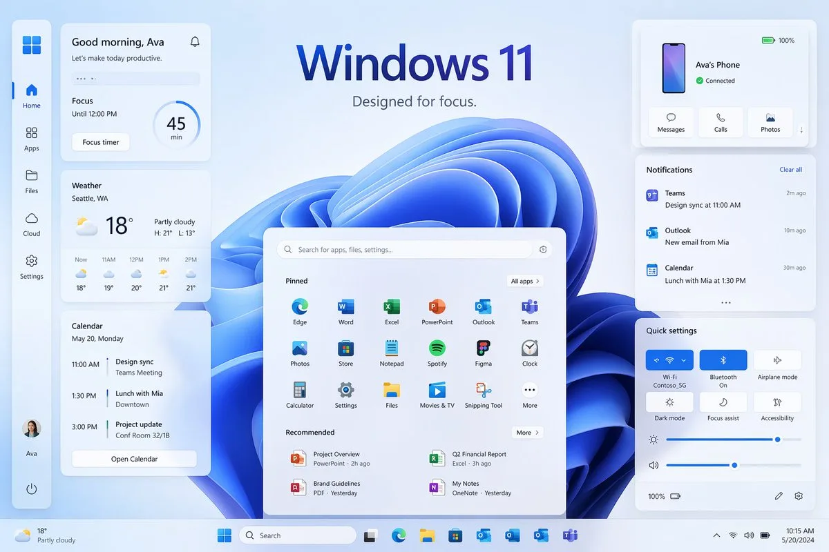Trình diễn giao diện Windows 11 Focus hiện đại