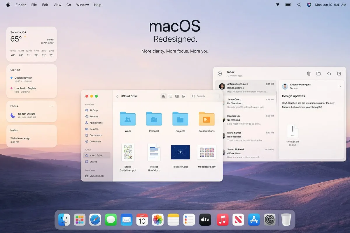 Mockup quảng bá giao diện macOS tái thiết kế